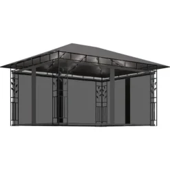 The Living Store pavillon med myggenet og LED-lyskæder 4x3x2,73 m antracitgrå - Festtelte & havepavilloner