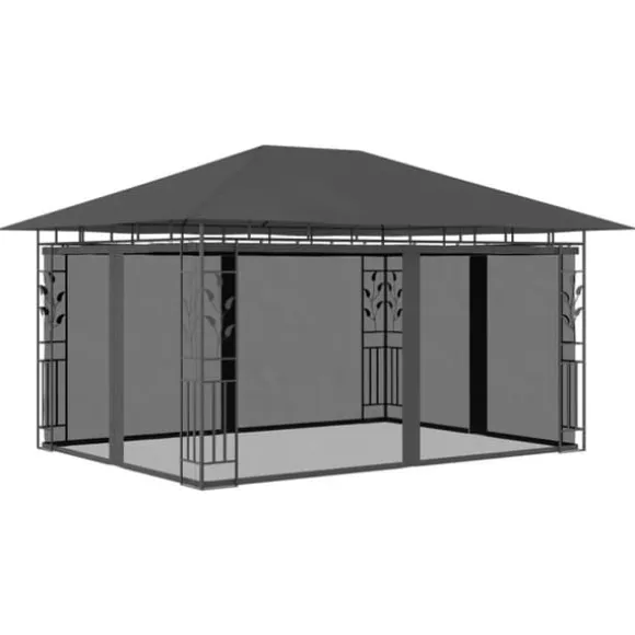 The Living Store pavillon med myggenet og LED-lyskæder 4x3x2,73 m antracitgrå - Festtelte & havepavilloner