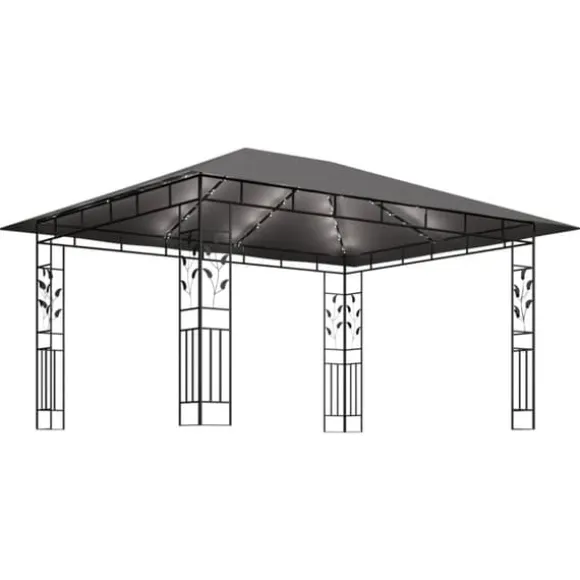 The Living Store pavillon med myggenet og LED-lyskæder 4x3x2,73 m antracitgrå - Festtelte & havepavilloner