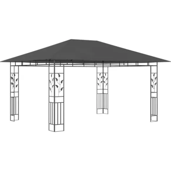 The Living Store pavillon med myggenet og LED-lyskæder 4x3x2,73 m antracitgrå - Festtelte & havepavilloner