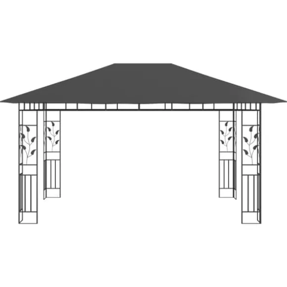 The Living Store pavillon med myggenet og LED-lyskæder 4x3x2,73 m antracitgrå - Festtelte & havepavilloner