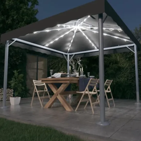 The Living Store pavillon med LED-lyskæder 300x300 cm aluminium antracitgrå - Festtelte & havepavilloner