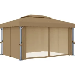 The Living Store pavillon med gardin 4x3 m aluminium gråbrun - Festtelte & havepavilloner