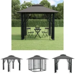 The Living Store pavillon med sidevægge 300x300x270 cm stål antracitgrå - Festtelte & havepavilloner