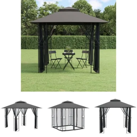 The Living Store pavillon med sidevægge 300x300x270 cm stål antracitgrå - Festtelte & havepavilloner