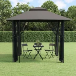 The Living Store pavillon med sidevægge 300x300x270 cm stål antracitgrå - Festtelte & havepavilloner