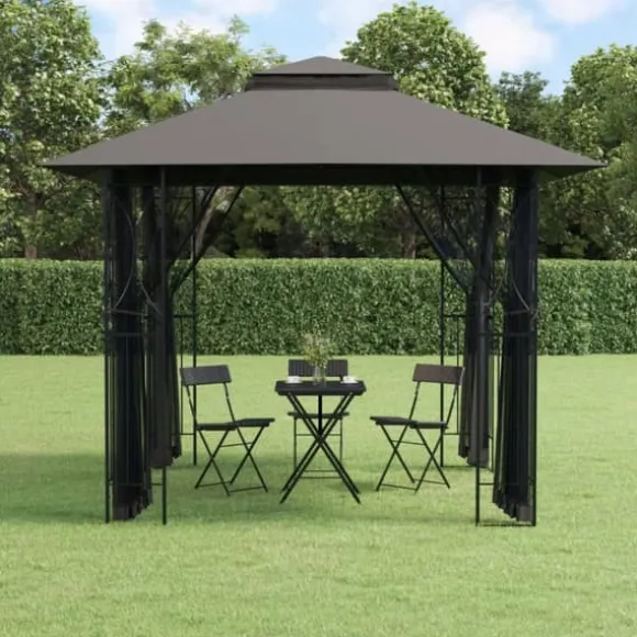 The Living Store pavillon med sidevægge 300x300x270 cm stål antracitgrå - Festtelte & havepavilloner