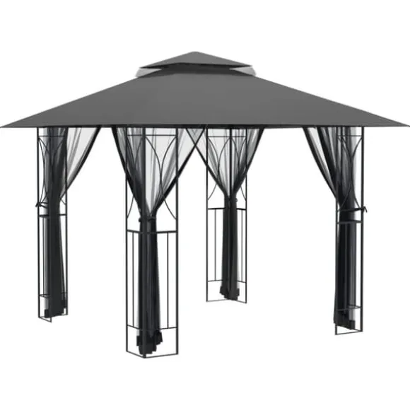 The Living Store pavillon med sidevægge 300x300x270 cm stål antracitgrå - Festtelte & havepavilloner