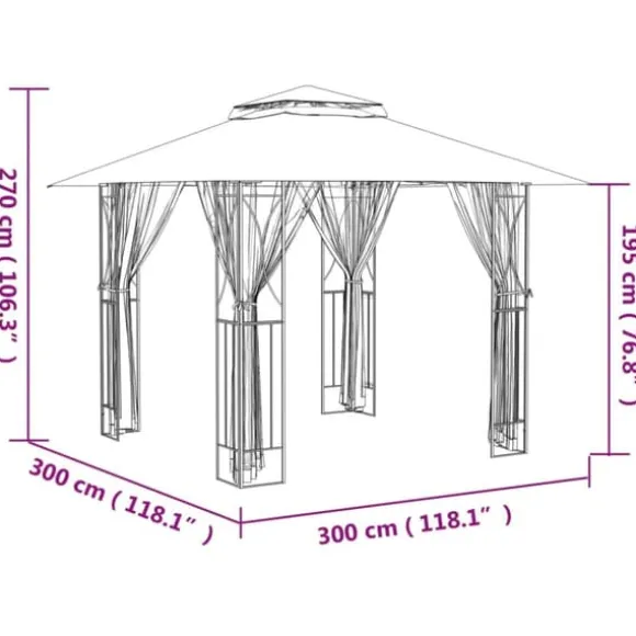 The Living Store pavillon med sidevægge 300x300x270 cm stål antracitgrå - Festtelte & havepavilloner