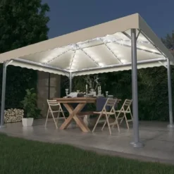 The Living Store pavillon med LED-lyskæder 400x300 cm aluminium cremefarvet - Festtelte & havepavilloner