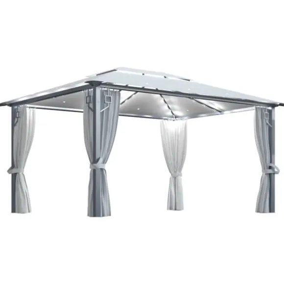 The Living Store pavillon med gardin + LED-lyskæder 400x300 cm aluminium creme - Festtelte & havepavilloner