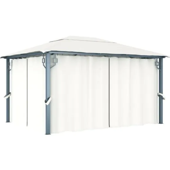 The Living Store pavillon med gardin + LED-lyskæder 400x300 cm aluminium creme - Festtelte & havepavilloner