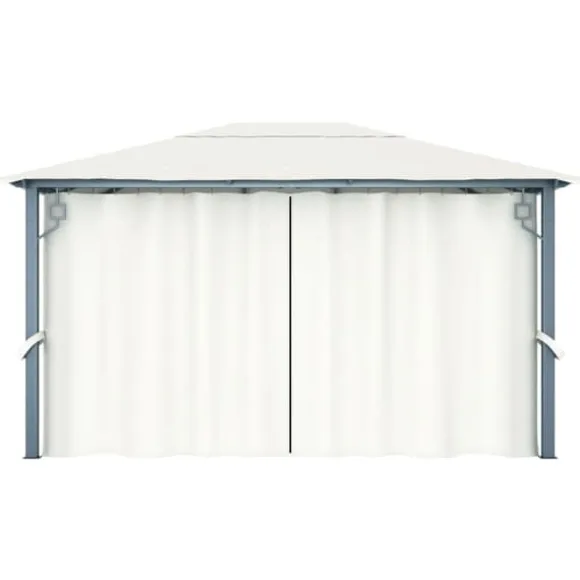 The Living Store pavillon med gardin + LED-lyskæder 400x300 cm aluminium creme - Festtelte & havepavilloner