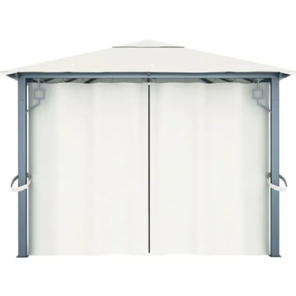 The Living Store pavillon med gardin + LED-lyskæder 400x300 cm aluminium creme - Festtelte & havepavilloner