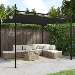 The Living Store pergola med sammenrulleligt tag 295x292x230 cm antracitgrå - Festtelte & havepavilloner