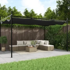 The Living Store pergola med sammenrulleligt tag 395x292x230 cm antracitgrå - Festtelte & havepavilloner