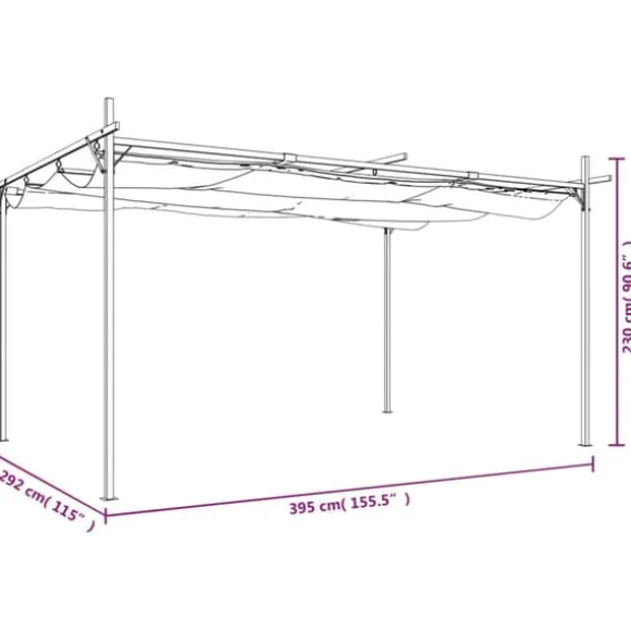 The Living Store pergola med sammenrulleligt tag 395x292x230 cm antracitgrå - Festtelte & havepavilloner