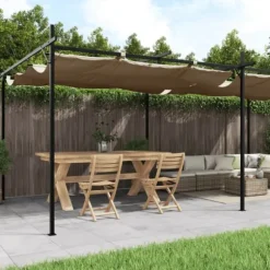 The Living Store pergola med sammenrulleligt tag 589x292x230 cm gråbrun - Festtelte & havepavilloner