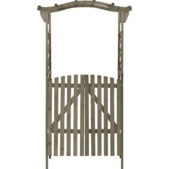 The Living Store pergola med låge 116x40x204 cm massivt grantræ grå - Havebuer, espalierer & pergolaer