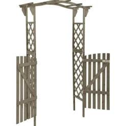 The Living Store pergola med låge 116x40x204 cm massivt grantræ grå - Havebuer, espalierer & pergolaer