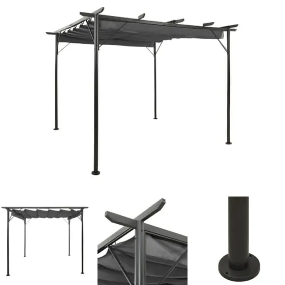 The Living Store pergola med sammenrulleligt tag 3x3 m 180 g/m² antracitgrå - Havebuer, espalierer & pergolaer