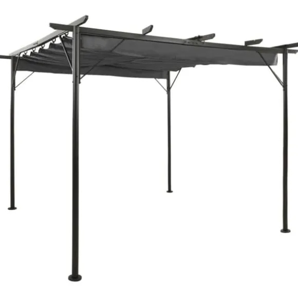The Living Store pergola med sammenrulleligt tag 3x3 m 180 g/m² antracitgrå - Havebuer, espalierer & pergolaer