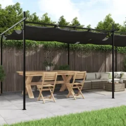 The Living Store pergola med sammenrulleligt tag 589x292x230 cm antracitgrå - Festtelte & havepavilloner