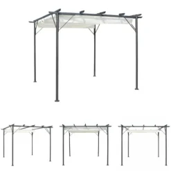 The Living Store pergola med tilbagetrækkeligt tag 3x3 m stål cremefarvet - Havebuer, espalierer & pergolaer