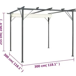 The Living Store pergola med tilbagetrækkeligt tag 3x3 m stål cremefarvet - Havebuer, espalierer & pergolaer
