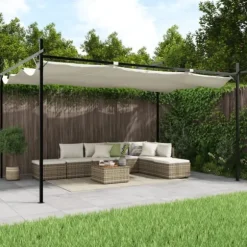 The Living Store pergola med sammenrulleligt tag 395x292x230 cm cremefarvet - Festtelte & havepavilloner