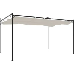 The Living Store pergola med sammenrulleligt tag 395x292x230 cm cremefarvet - Festtelte & havepavilloner