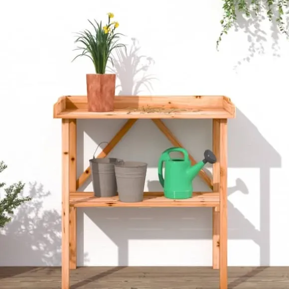 The Living Store plantebord med hylde 78x38x82,5 cm massivt grantræ brun - Planteborde