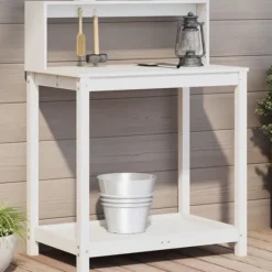 The Living Store plantebord med hylder 82,5x50x109,5 cm massivt fyrretræ hvid - Planteborde