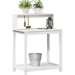 The Living Store plantebord med hylder 82,5x50x109,5 cm massivt fyrretræ hvid - Planteborde