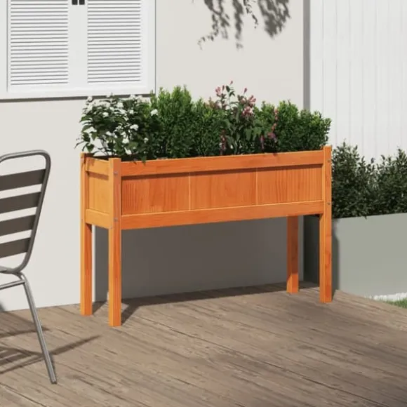 The Living Store plantekasse med ben 110x31x70 cm massivt fyrretræ gyldenbrun - Plantekrukker