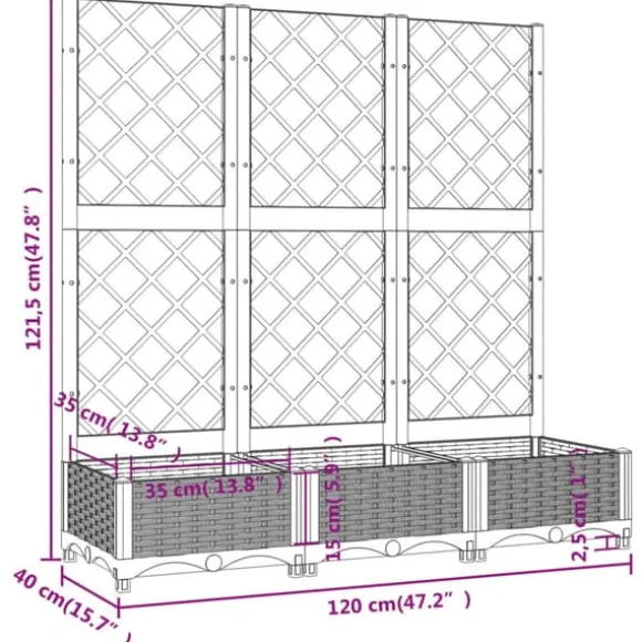 The Living Store plantekasse med espalier 120x40x121,5 cm PP brun - Plantekrukker