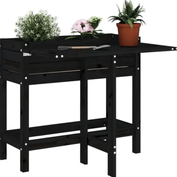 The Living Store plantekasse med foldbar bordplade massivt fyrretræ sort - Plantekrukker