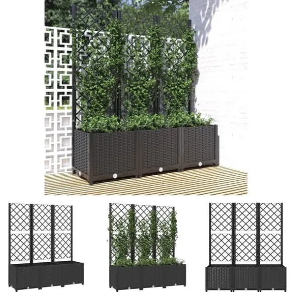 The Living Store plantekasse med espalier 120x40x136 cm PP sort - Plantekrukker