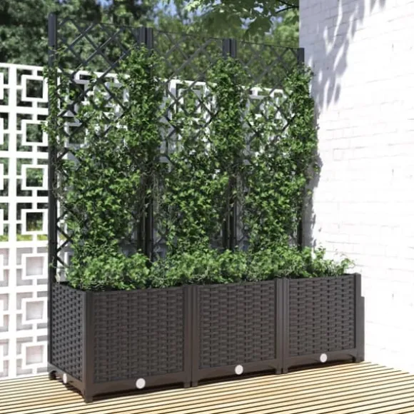 The Living Store plantekasse med espalier 120x40x136 cm PP sort - Plantekrukker