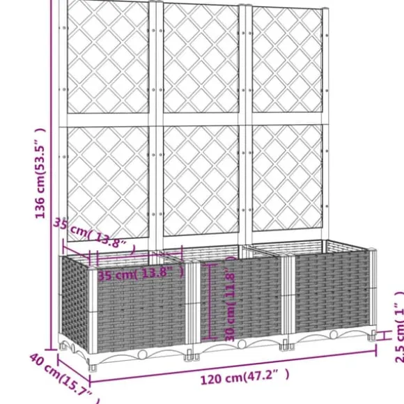 The Living Store plantekasse med espalier 120x40x136 cm PP sort - Plantekrukker