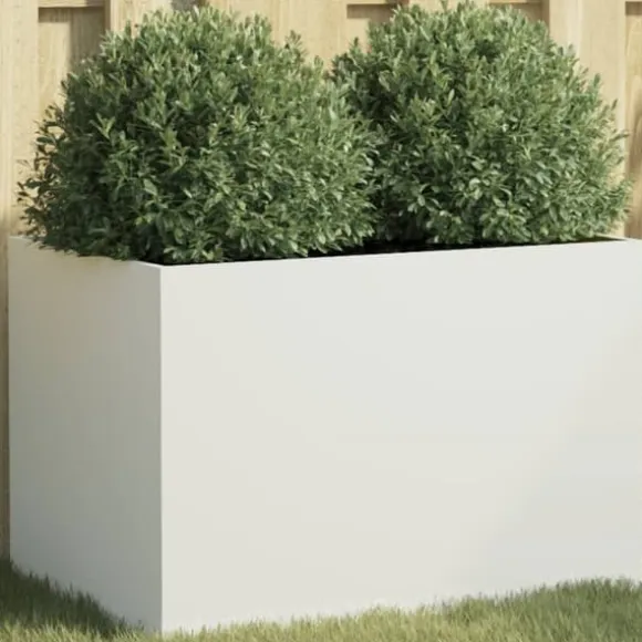 The Living Store plantekasse 62x40x39 cm koldvalset stål hvid - Plantekrukker