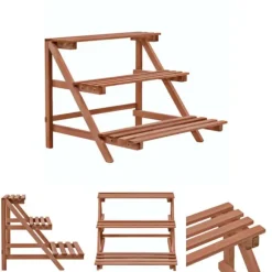 The Living Store plantestativ i 3 niveauer cedertræ 48 x 45 x 40 cm - Planteborde