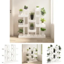 The Living Store plantestativ 104,5x25x109,5 cm massivt fyrretræ hvid - Planteborde