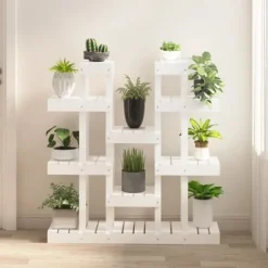 The Living Store plantestativ 104,5x25x109,5 cm massivt fyrretræ hvid - Planteborde