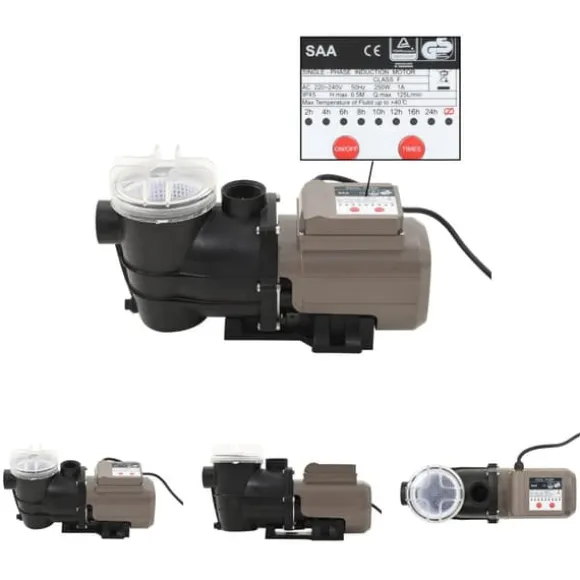 The Living Store poolpumpe med timer 0,25 HK 8000 l/t. sort - Pool & spa – filtre