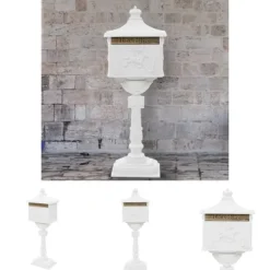 The Living Store postkasse med piedestal aluminium vintagestil rustbestandig hvid - Postkasser