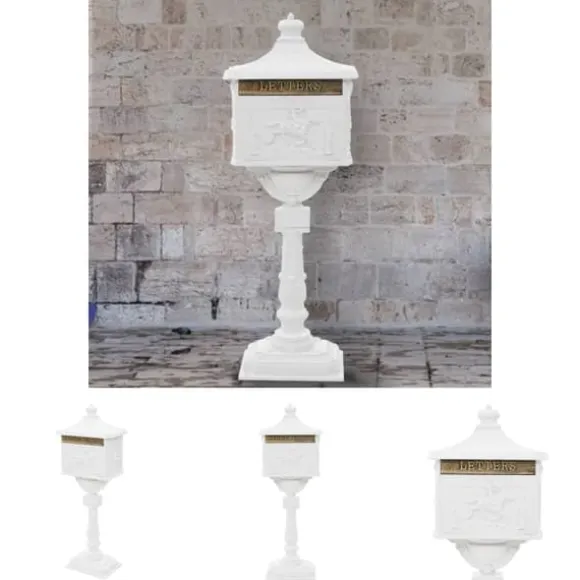 The Living Store postkasse med piedestal aluminium vintagestil rustbestandig hvid - Postkasser