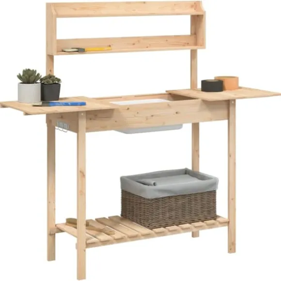 The Living Store pottebænk med vask 147,5x44x139,5 cm massivt grantræ - Planteborde