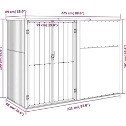 The Living Store redskabsskur til haven 225x89x161 cm galvaniseret stål brun - Skure & Redskabsskure