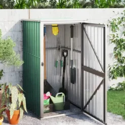 The Living Store redskabsskur til haven 88x89x161 cm galvaniseret stål grøn - Skure & Redskabsskure